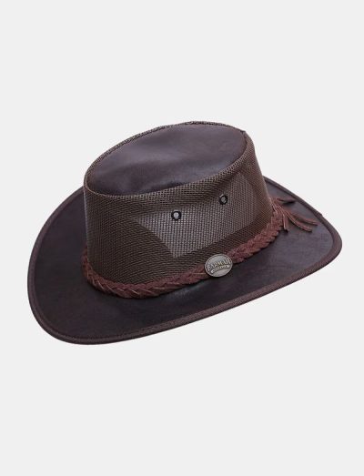 כובע בוקרים רחב שוליים ברמה מעור זמש בשילוב רשת Barmah