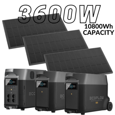 קיט סולארי ECOFLOW – תחנת כח DELTA3600 קיבולת 10.8Kwh -הספק 3.6KW + סט 2 תאי הרחבה + סט 3 פאנלים סולאריים קשיחים 540W