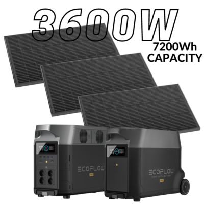 קיט סולארי ECOFLOW – תחנת כח DELTA3600 קיבולת 7.2Kwh -הספק 3.6KW + תא הרחבה + סט 3 פאנלים סולאריים קשיחים 540W