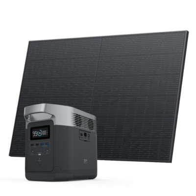 קיט סולארי ECOFLOW – תחנת כח DELTA2 קיבולת 1Kwh -הספק 1.8KW + פאנל סולארי קשיח משוריין 400W